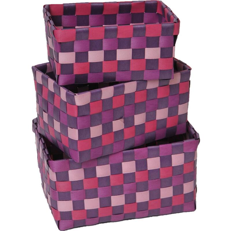 Checkered Woven Strap Storage Baskets (Set of 3) - 7.8 L x 5.3 W x 4.2 H