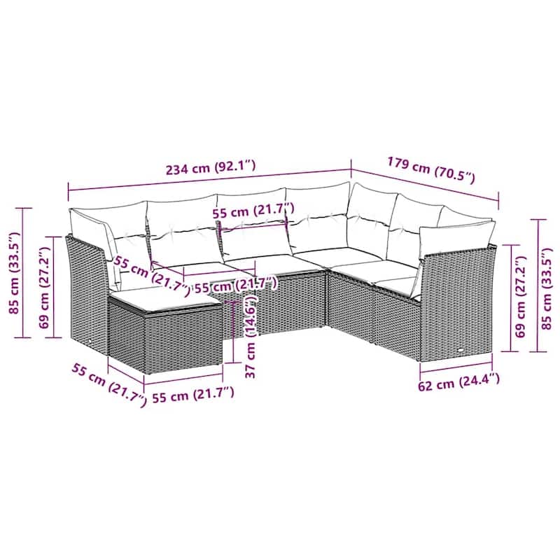 vidaXL Garden Sofa Set Black - 21.7 x 21.7 x 14.6