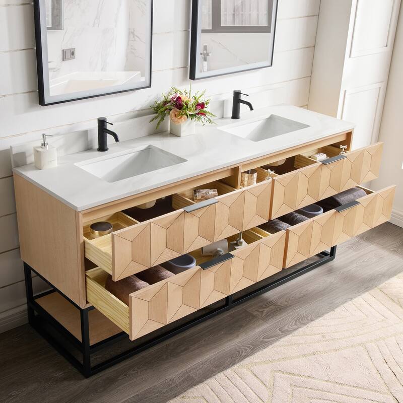 Milagro Bath Vanity with White Quartz Stone Top without Mirror