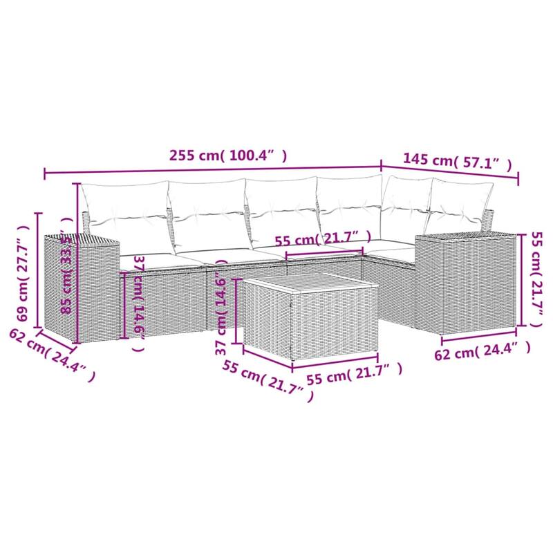 vidaXL Garden Sofa Set Black - 21.7 x 21.7 x 14.6
