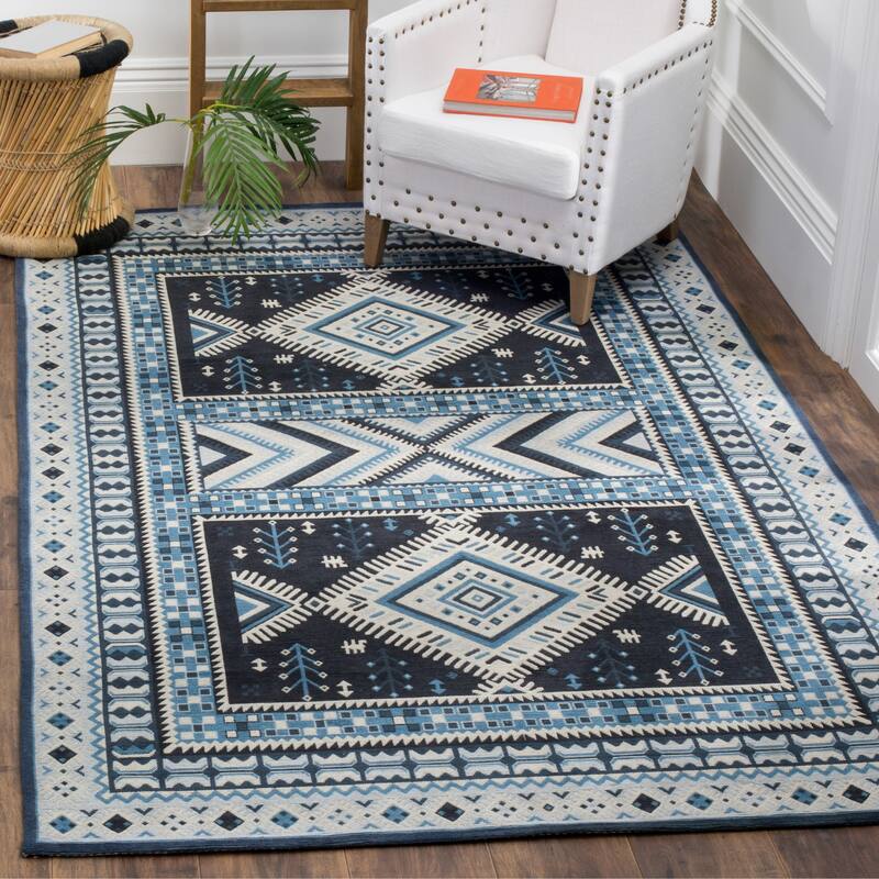 SAFAVIEH Classic Vintage Boho Rozeta Oriental Cotton Rug - 4' x 6' - Navy/Light Blue