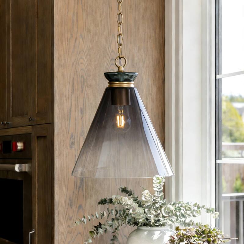 Modern Coastal Style 1-Light Large Pendant Light Fixture with Gradient Smoky Gray Semi-Transparent Glass for Dining Room