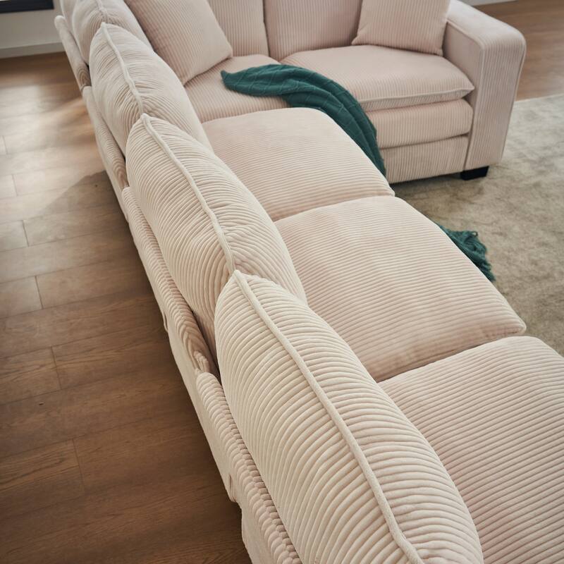 Corduroy Upholstered U-shaped Chaise Sectional Sofa Modular Sleeper Sofa Bed Deep Seat Couch with Ottoman and Pillows