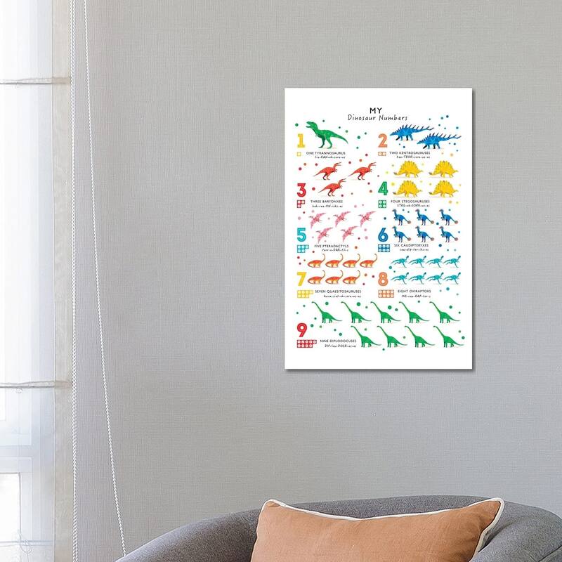 iCanvas "Bright Dinosaur Numbers" by PaperPaintPixels Canvas Print - 26x18x1.5