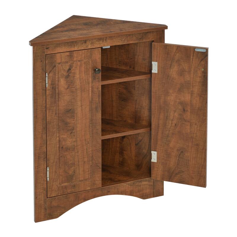 GDFStudio - Triangle Corner Storage Cabinet with Adjustable Shelves, Freestanding Floor Cabinet