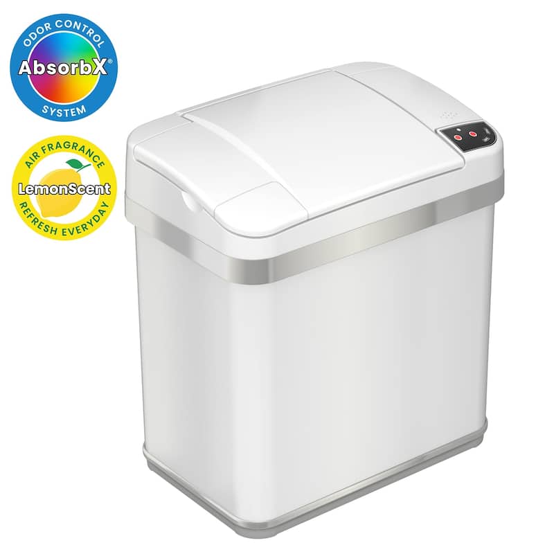 iTouchless 2.5 Gal White Stainless Steel Sensor Bathroom Trash Can