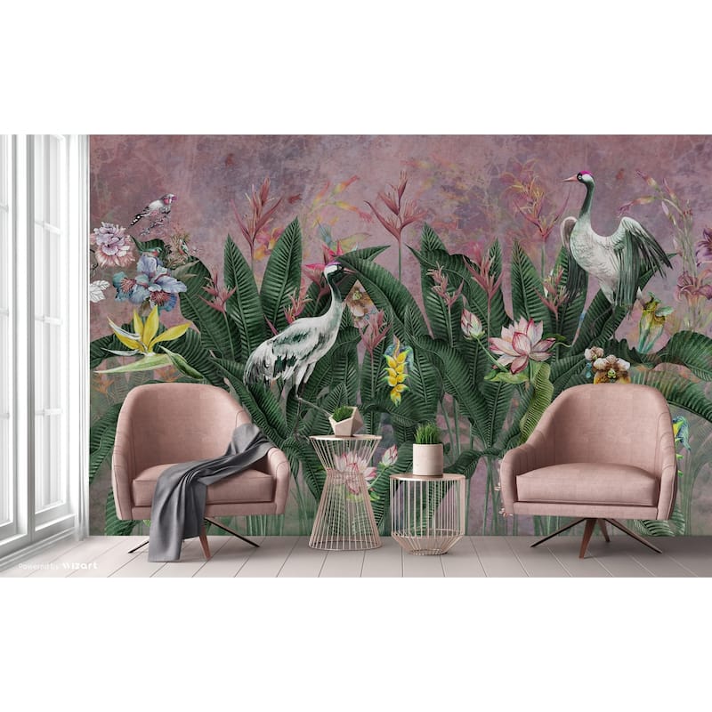 Tropical Paradise Wallpaper Mural Exotic Birds and Lush Flowers