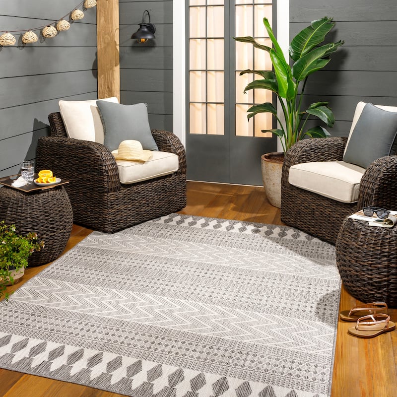 Livabliss Athos Indoor/ Outdoor Moroccan Area Rug - 5'3" x 7' - Dark Grey