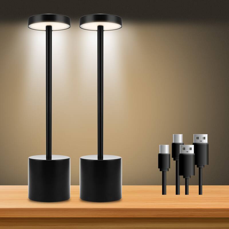 Modern Cordless Small Table Lamps Set of 2, Portable LED Desk Lamp, 3600mAh Rechargeable Battery Operated Lighting - 3.54 in.