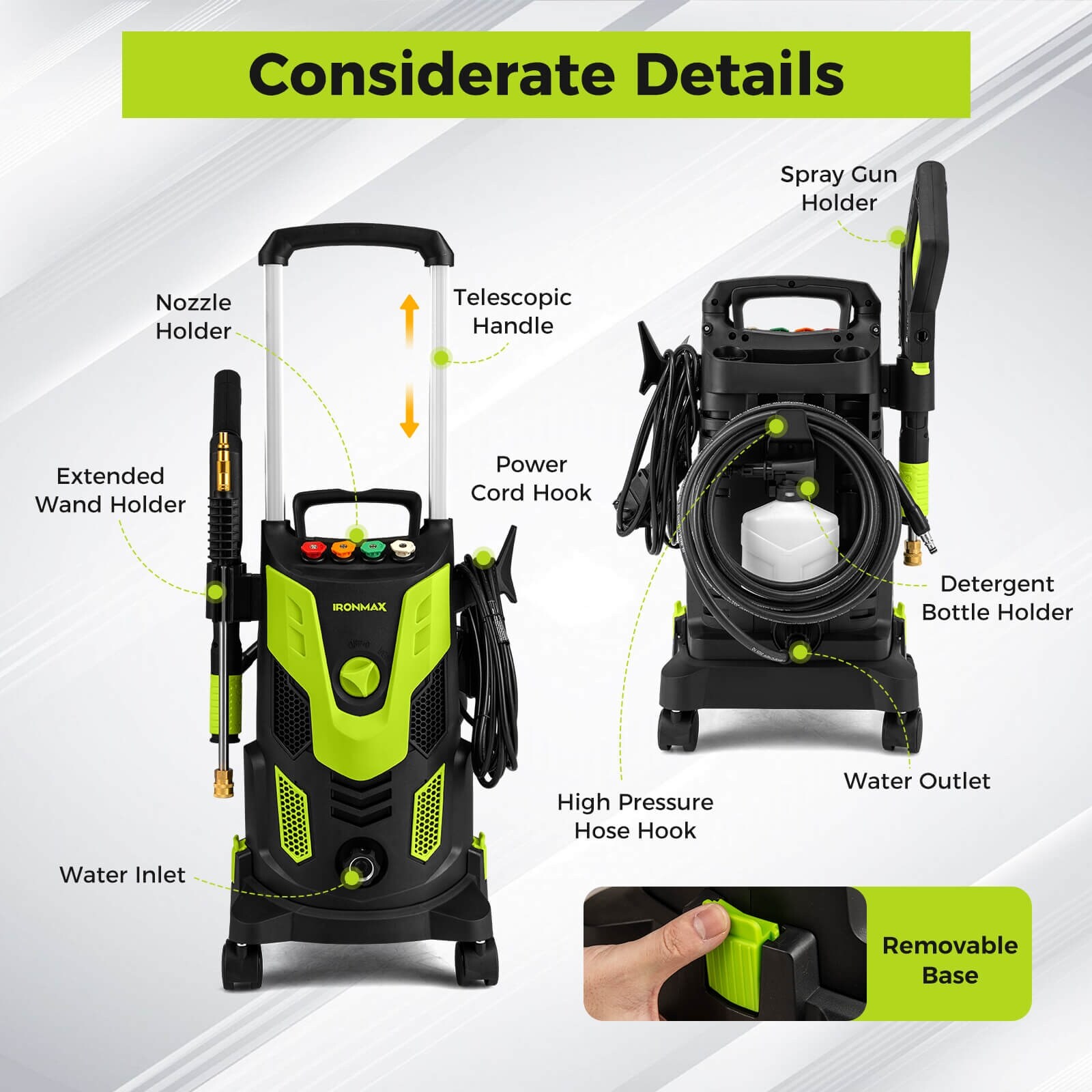 Ironmax Electric Pressure Washer with 4 Nozzles & Soap Bottle