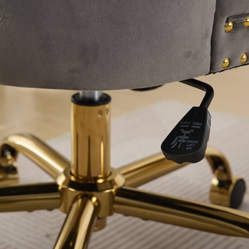 GDF Studio - Velvet Tufted Upholstered Home Office Chair with Golden Metal Base with Swivel Adjustment and Elegant Button Back