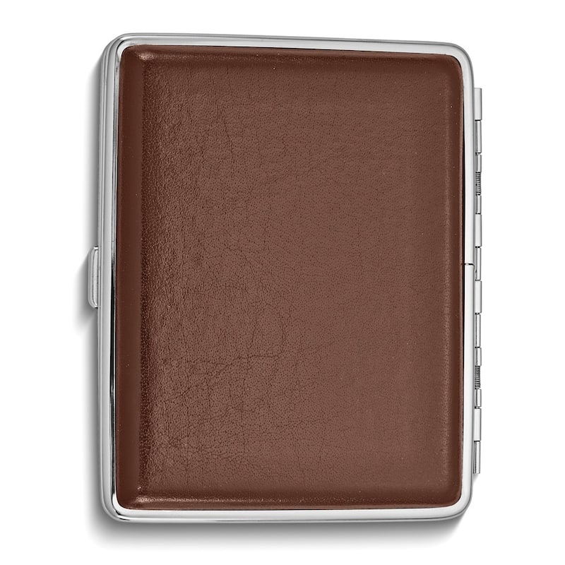 Curata Brown Leather Covered (Holds 20-100mm) Silver-Tone Cigarette / Card Case