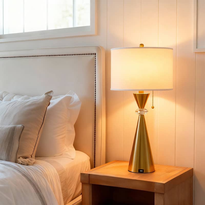 Maxax 28.25" Nickel Table Lamp Set with USB (Set of 2)
