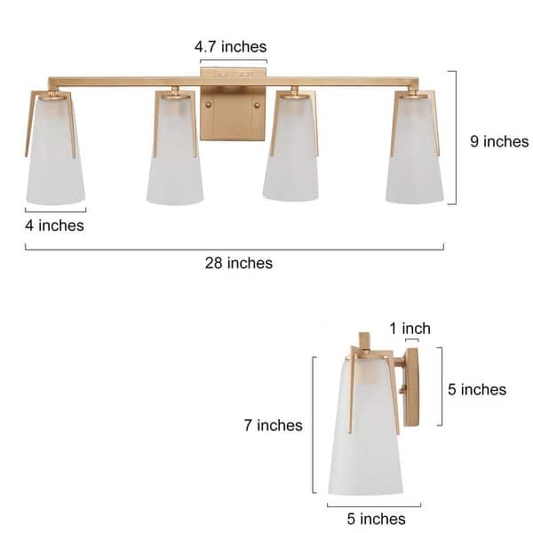 dimension image slide 2 of 3, Modern Glam 2/3/4-Lights Gold Bathroom Vanity Lights Dimmable Frosted Funnel Glass Wall Sconces