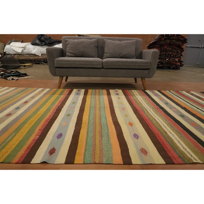 Hand Woven Oriental 100% Wool Carpet Southwestern Tribal Multi-Colored Kilim Area Rug - 10' 7'' X 5' 9''