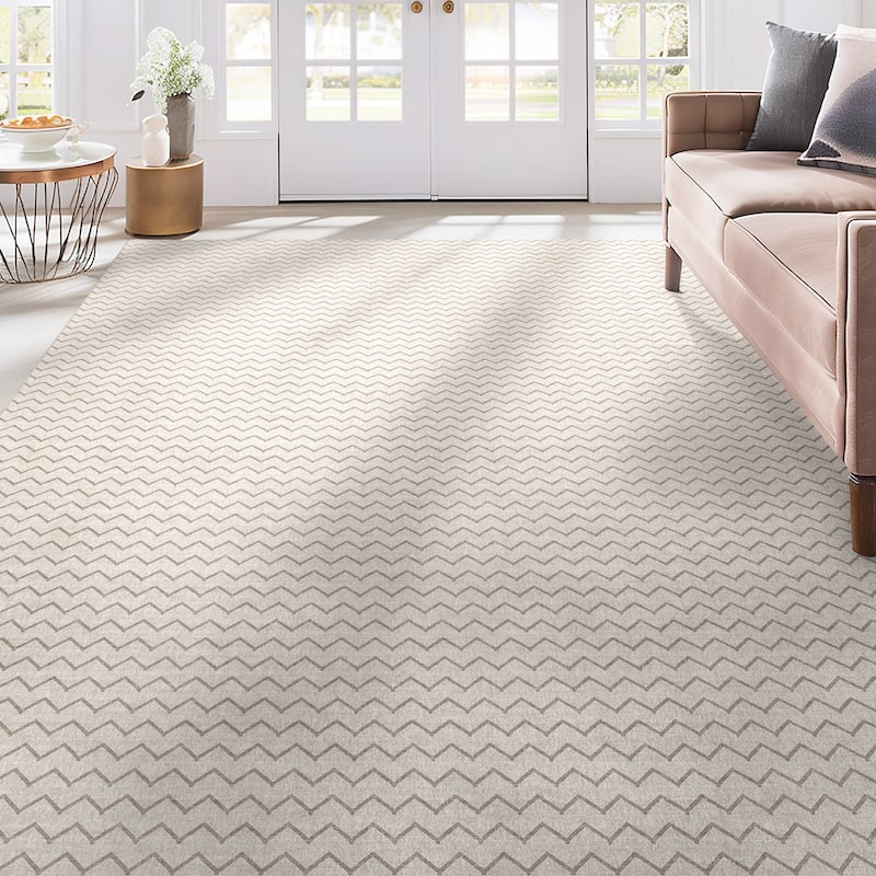 Well Woven Apollo Elemental Mesa Modern Flat Pile Stain Resistant Rug - 7'10" x 9'10" - Ivory Beige