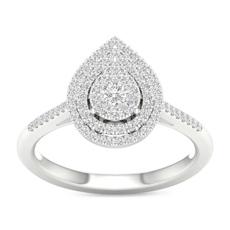 1/4ct TDW Diamond Cluster Double Halo Engagement Ring in 10k White Gold for Women