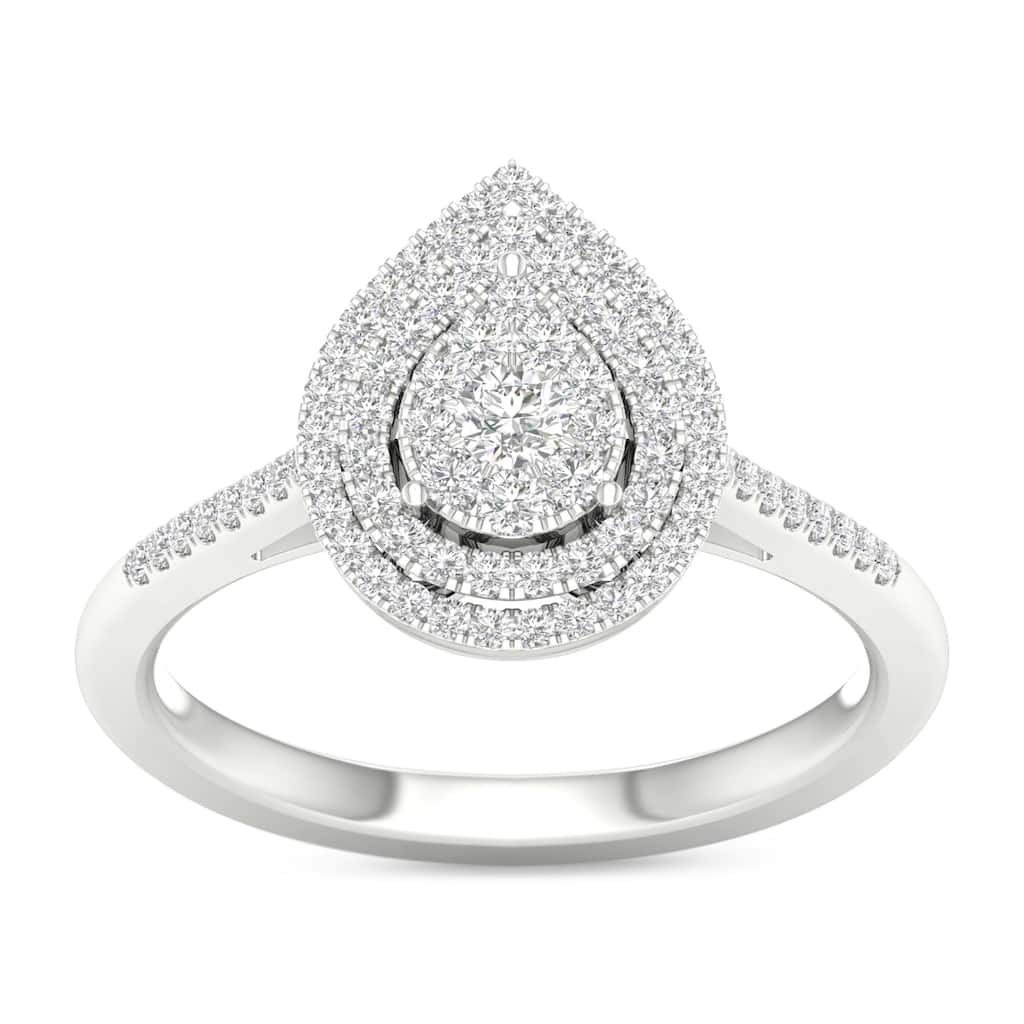 1/4ct TDW Diamond Cluster Double Halo Engagement Ring in 10k White Gold for Women