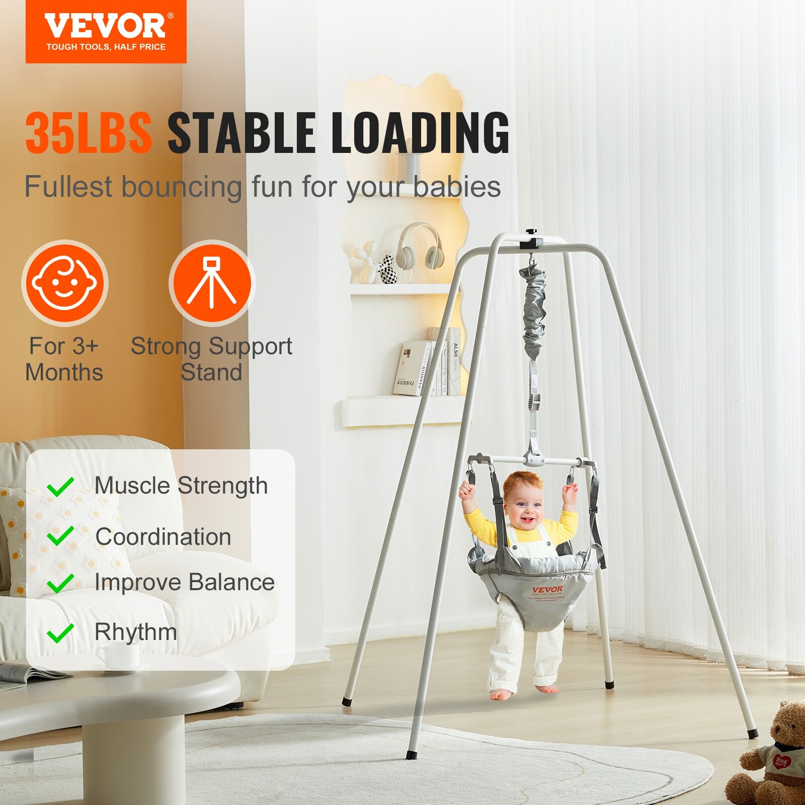 VEVOR Baby Jumper with Stand Quick Folding Indoor Outdoor Jumper Exerciser Gift for Babies 35LBS