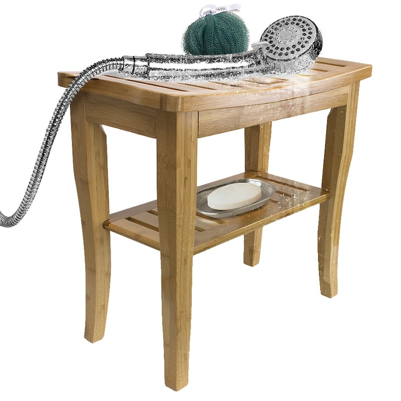 Sorbus Bamboo Shower Bench/Stool Wood Storage & Seating for Bathroom - Bamboo