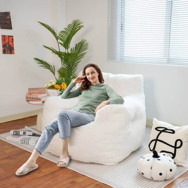 Grondin Giant Bean Bag Chairs for Adults and Teens, Sherpa Upholstery Lazy Sofa with Density Cotton Filling Modern Comfy Chair