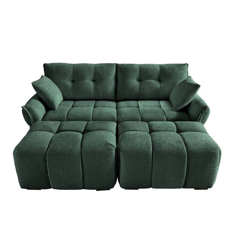 78.7" Chenille 2-Seater Sectional Sofa with 2 Ottomans