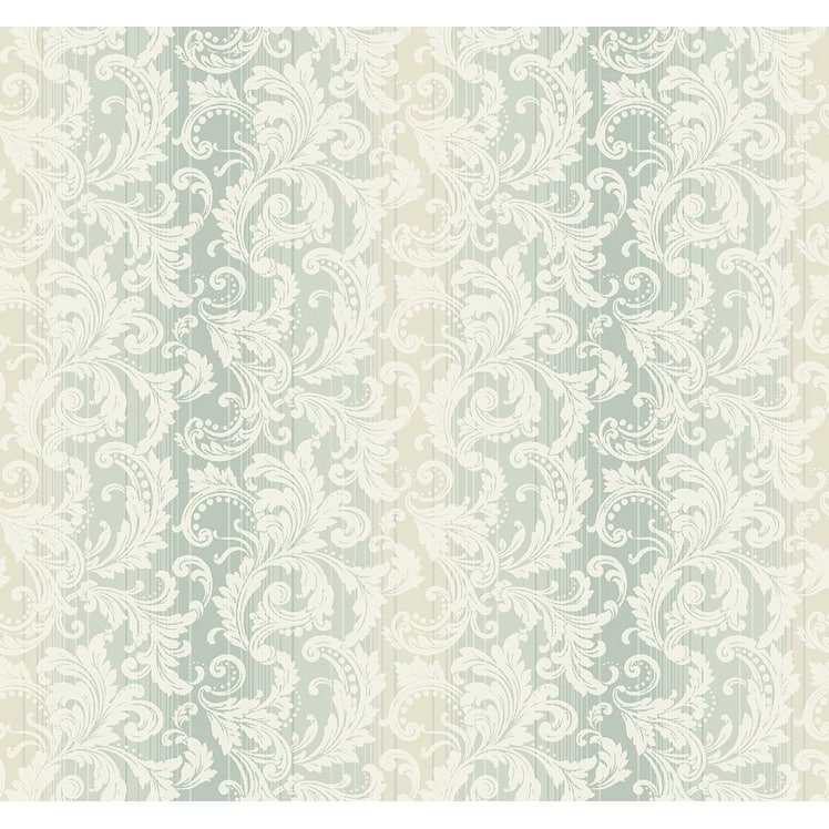 Seabrook Designs Bronte Acanthus Unpasted Wallpaper - 27 in. W x 27 ft. L - Metallic Seafoam & Cream