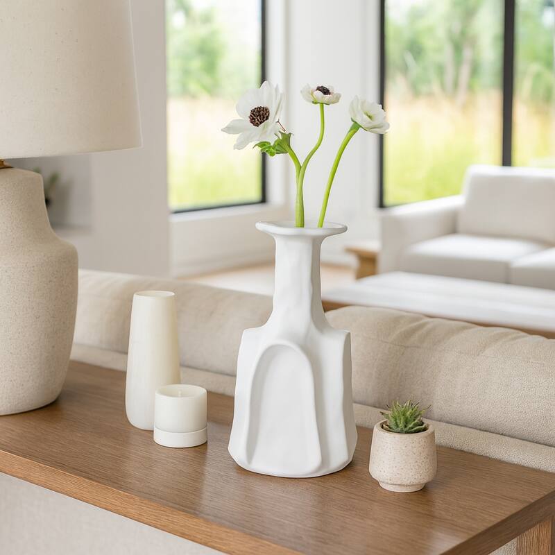 Decorative Vase - White Ceramic Sleek Design