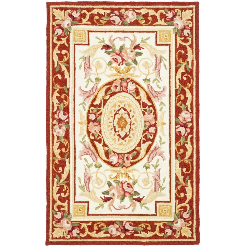 SAFAVIEH Handmade Chelsea Sangita French Country Wool Rug - 2'6" x 4' - Ivory/Burgundy