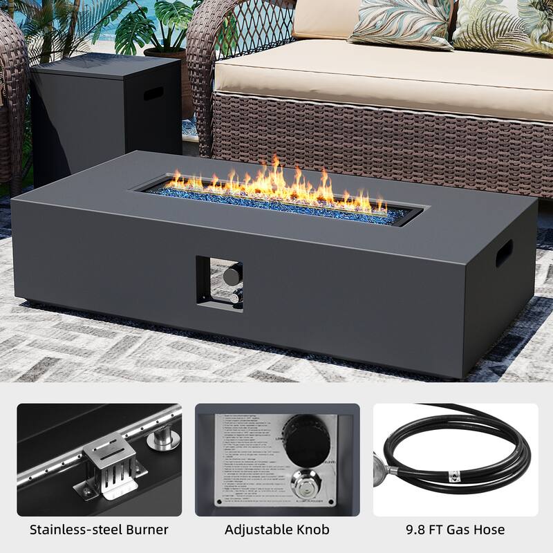 Patio Watcher Outdoor 56in. Rectangular Iron Fire Pit Table with Propane Tank Cover