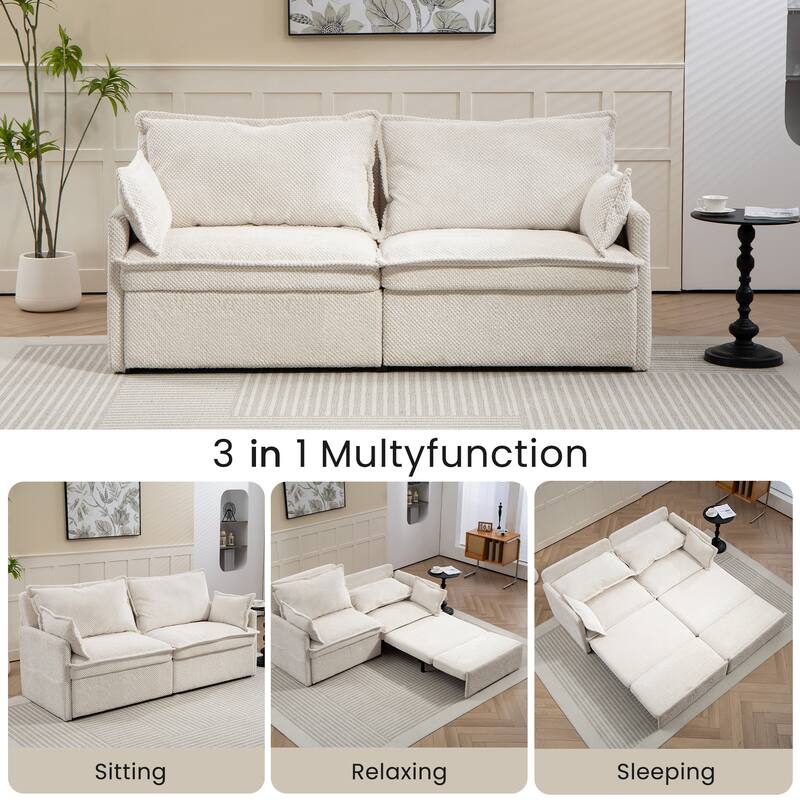 GDFStudio - Harper Lane Corduroy Convertible Sofa Bed with USB Charging & Side Storage for Cozy Apartment Living