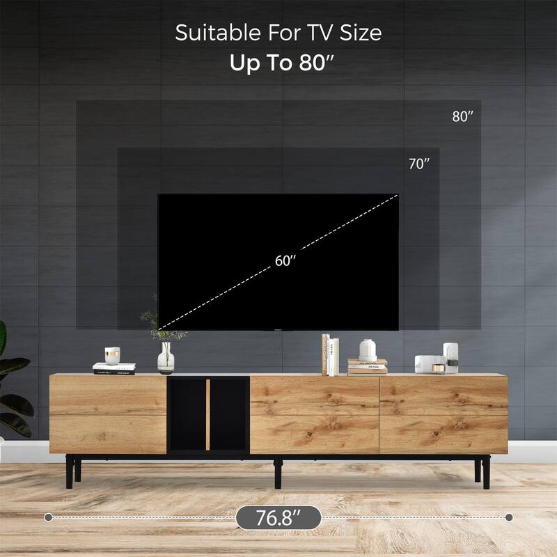 Modern TV Stand for 80" TV with 3 Doors with Large Storage Cabinet