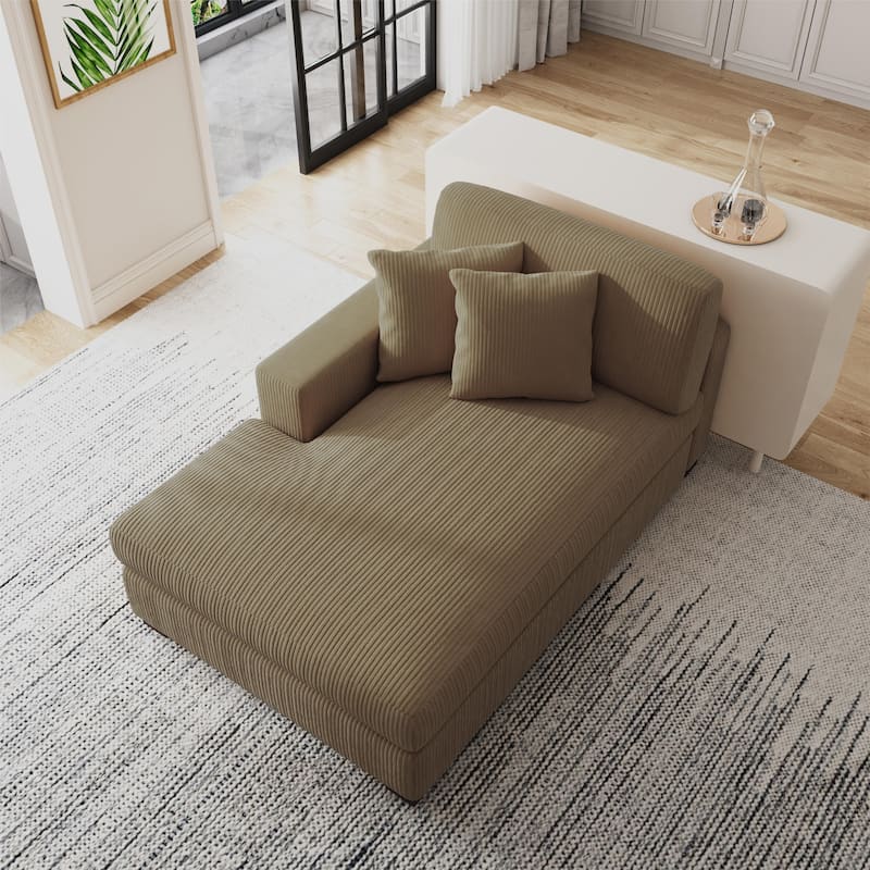 Modern Corduroy Indoor Chaise Lounge Couch with Pillows
