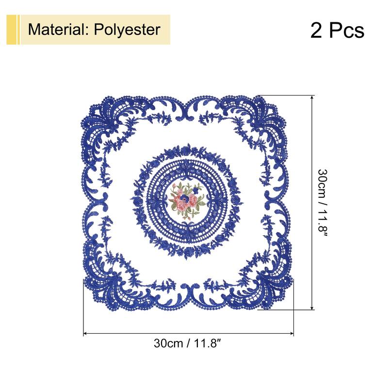 2Pack 12x12-in Retro Lace Placemat Square French Crochet Doilies - Dark Blue
