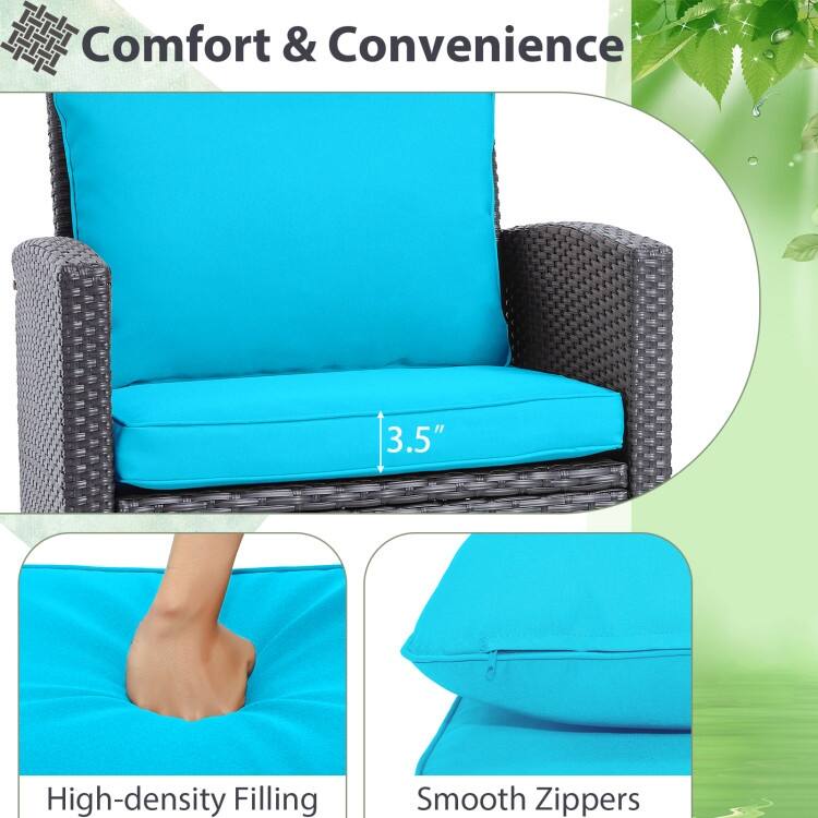 3 Pieces Rattan Patio Furniture Set with Washable Cushion - Chair: 26.5" x 26.5" x 30"