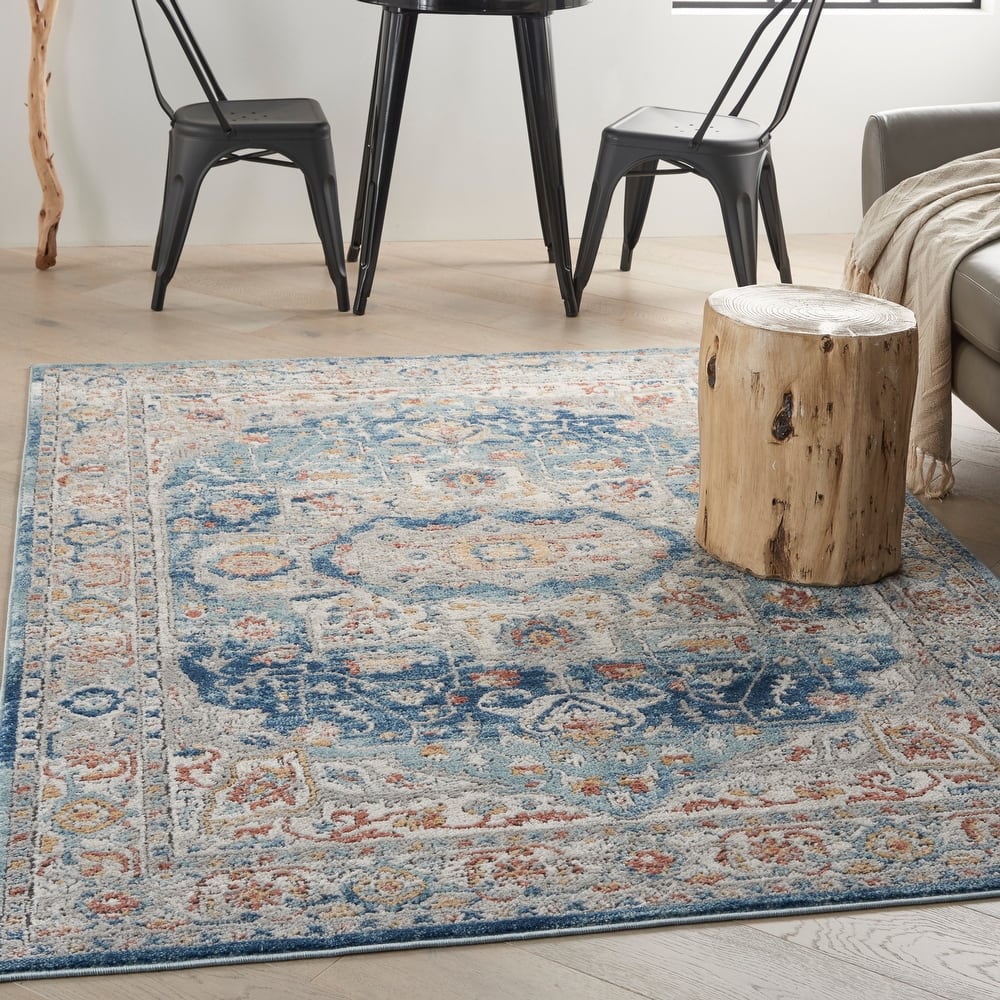 Nourison Concerto Vintage Blue Distressed Medallion Area Rug