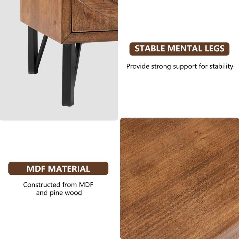 COSIEST Solid Wood Brown Nightstand Set with Drawers