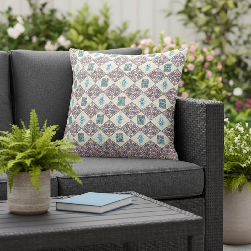 HomeRoots Set of Two 16" X 16" Pink and White Blown Seam Geometric Indoor Outdoor Throw Pillow - 16.00' X '16.00' X '5.00 - Pink/White - 16.00' X '16.00' X '5.00