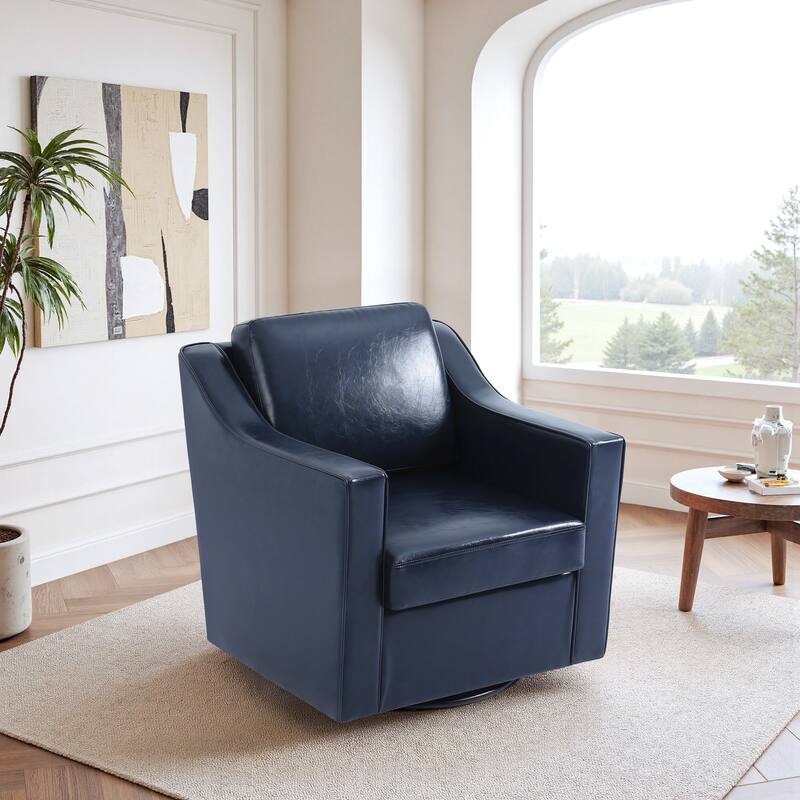 UIXE Chenille/Leather Swivel Barrel Chair Accent Chairs For Living Room