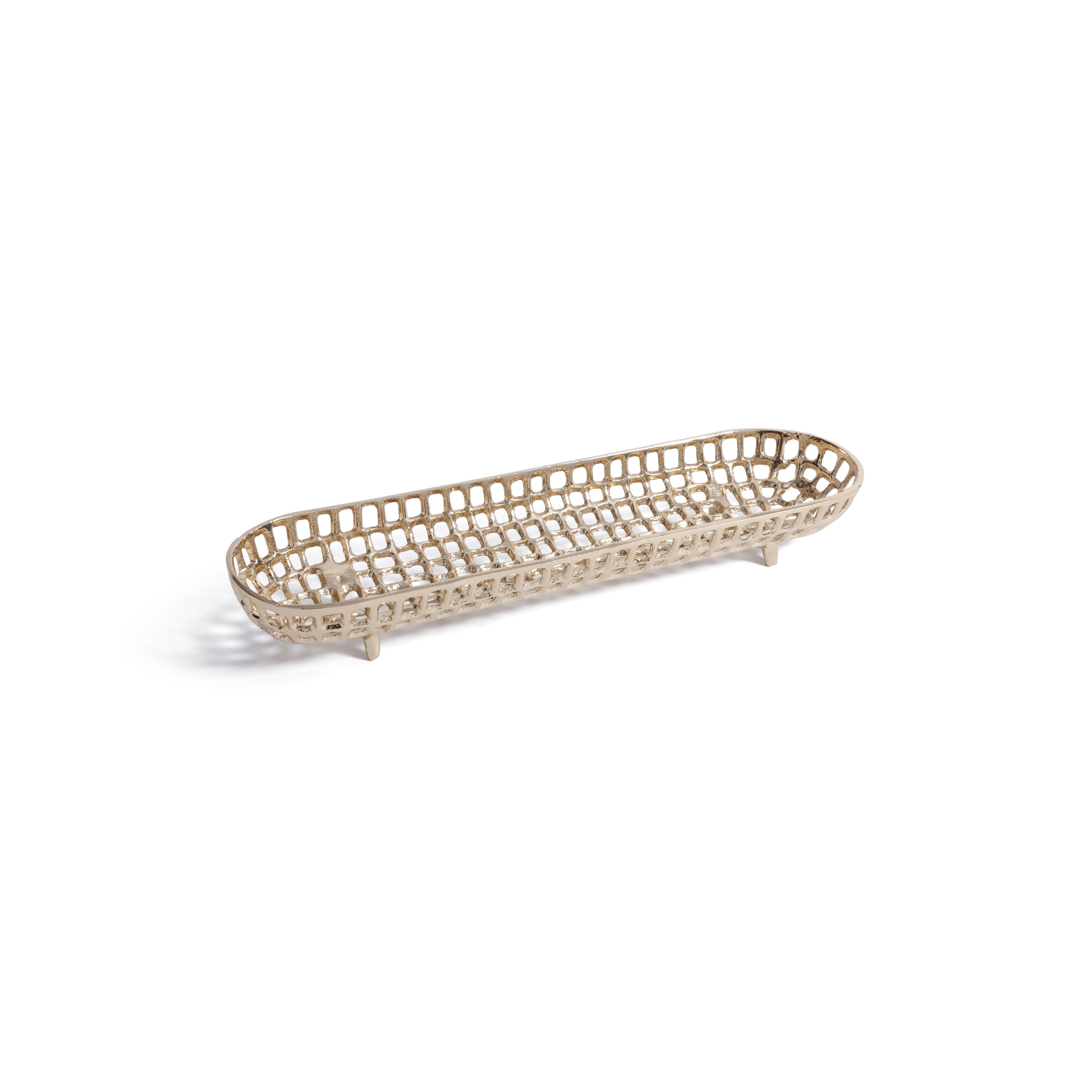 Reticolo Oval Gold Metal Decorative Footed Tray
