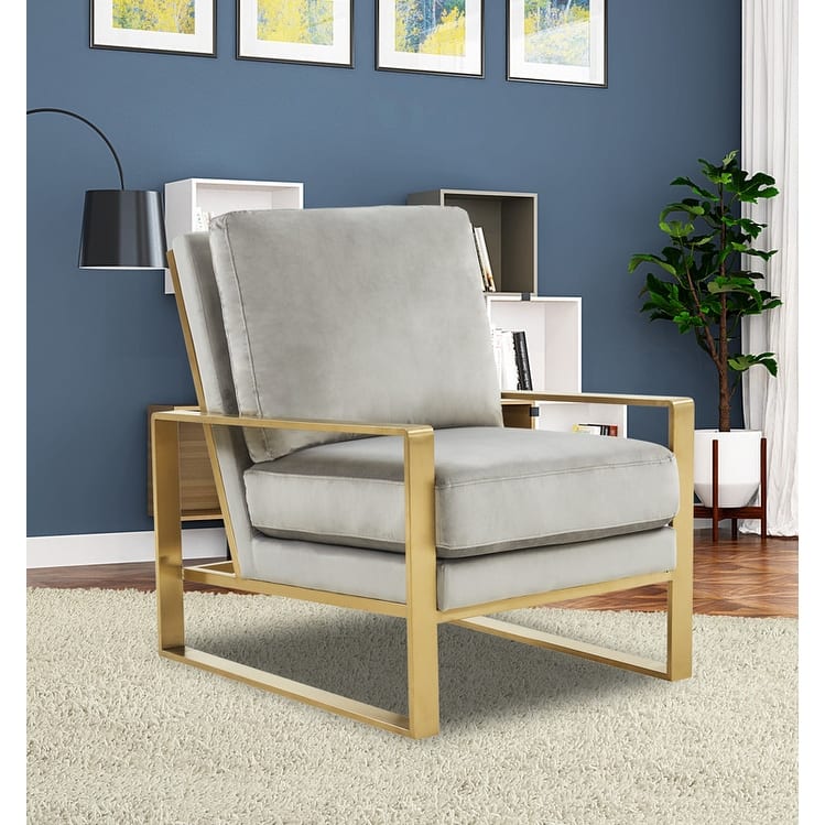 Jefferson Modern Velvet Accent Chair with Brushed Gold Frame, Removable Cushions, and Floor Protectors for Living Room or Office