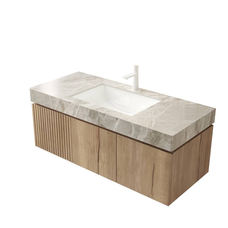 48" Light Gray Sintered Stone Countertop & Ceramic Basin ONLY, NO Cabinet, NO Faucet and Sink Cover