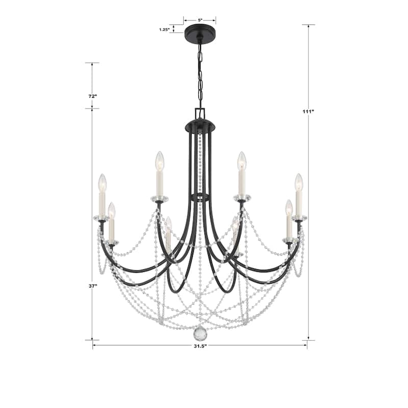 Delilah 8 Light Matte Black Chandelier - 31.5"W x 37"H
