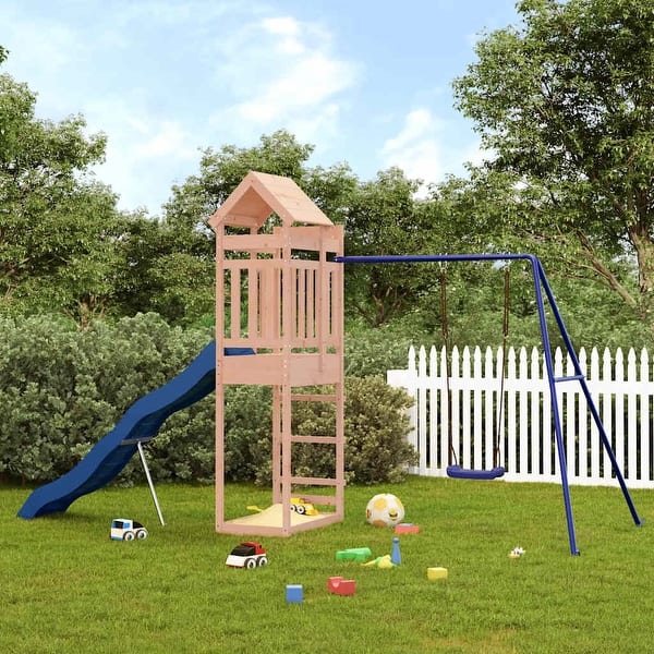 slide 2 of 19, vidaXL Swing Set Outdoor Backyard Wooden Playground Equipment for Kids Age 3-8 166.1" x 72.8" x 93.7" Douglas