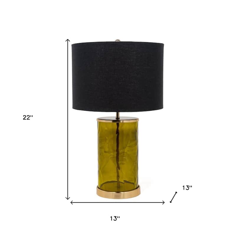 HomeRoots 22" Green Glass LED Table Lamp With Black Drum Shade - 13