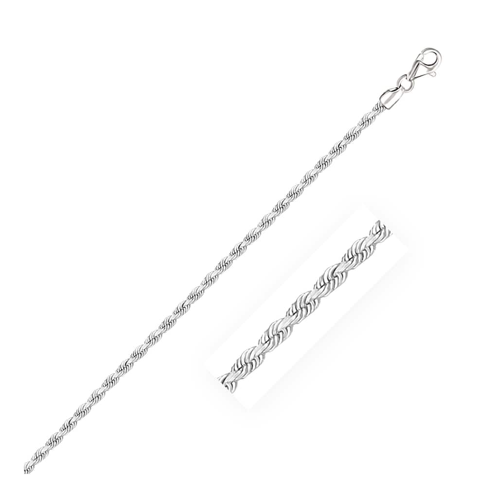 MayaMila 2.5mm 14k White Gold Solid Diamond Cut Rope Bracelet