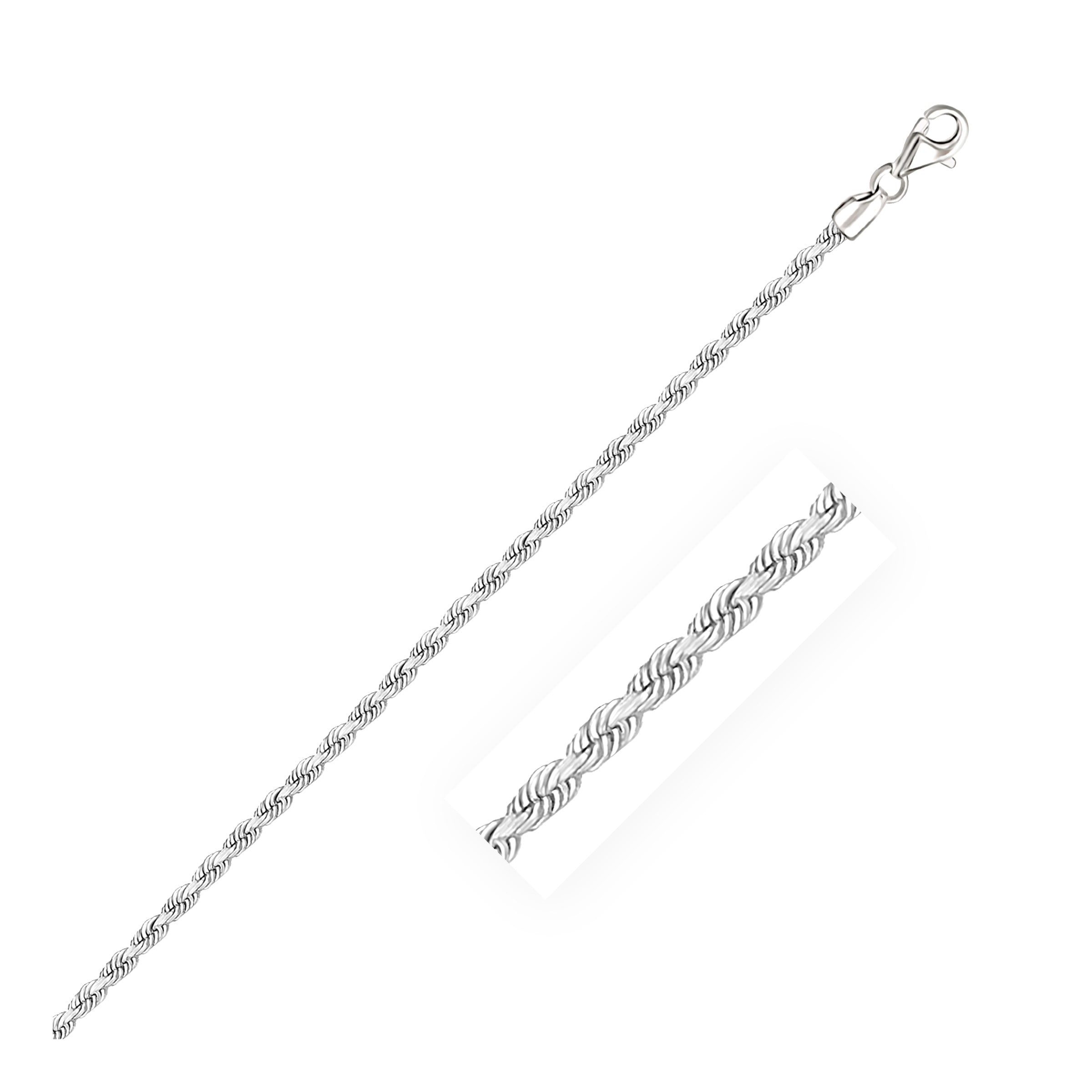 MayaMila 2.5mm 14k White Gold Solid Diamond Cut Rope Bracelet