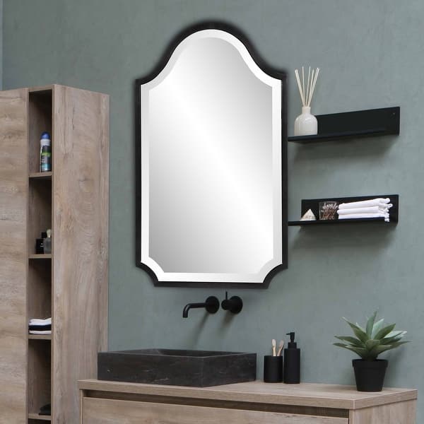 slide 2 of 6, Allan Andrews Stainless Steel Framed Hand Beveled Shield Mirror Black - 16"W x 27"H