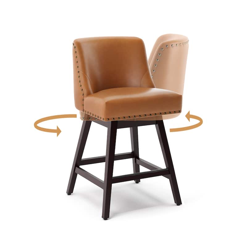 Modern 26 in. H Counter Height Bar Stools Upholstered 360 Free Swivel Counter Stools with Nailhead Trim