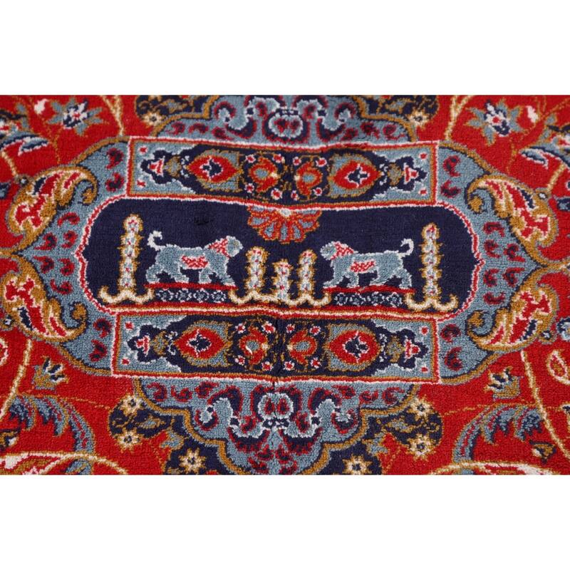 Red Pictorial Animals Kashan Turkish Area Rug Machine Made Carpet - 9'7" x 13'2"